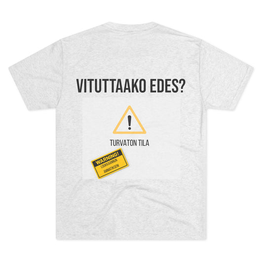 "Vituttaako Edes?" Warning Graphic Tee — Finnish Humor Safety Sign T-Shirt